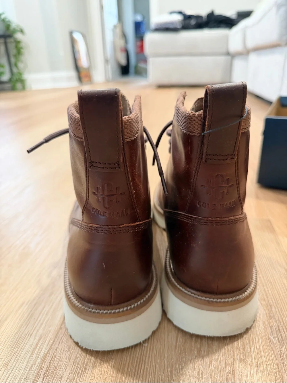 Cole Haan Brown Leather Lace-Up Boots with White Lug Sole